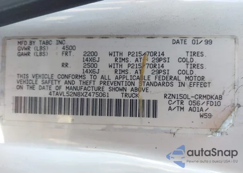 1999 Toyota Tacoma from USA, damaged, VIN 4TAVL52N8XZ475061